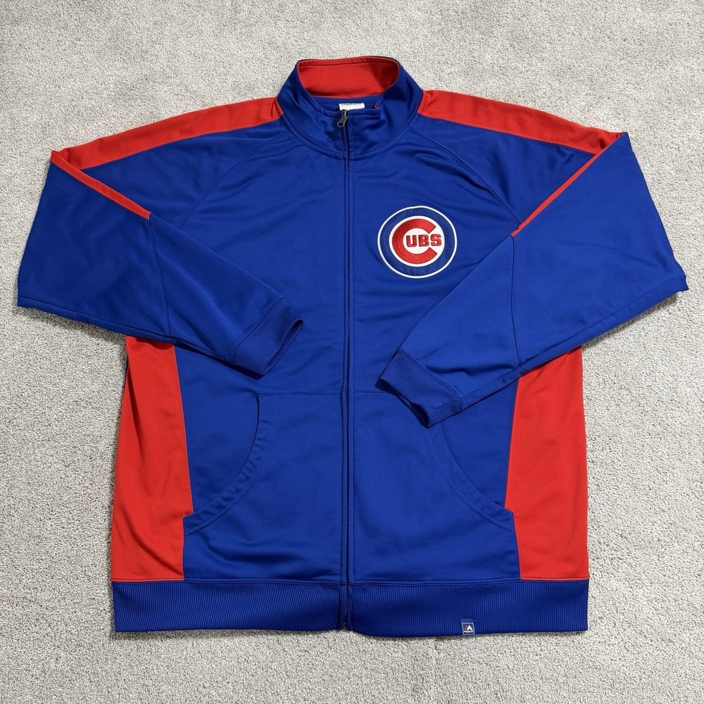 Majestic Chicago Cubs Full Zip Fleece Jacket Mens Size XXL Blue MLB Sweatshirt